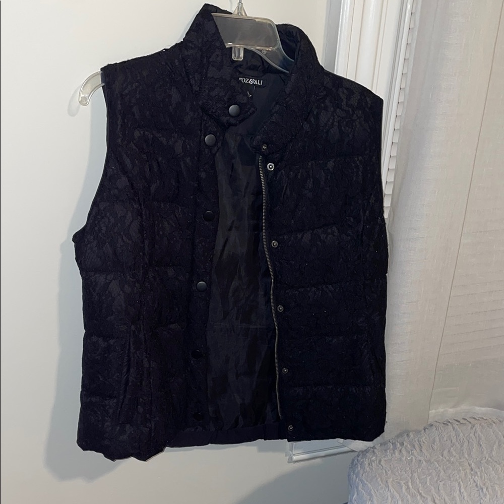 Black Quilted Vest with Lace Overlay